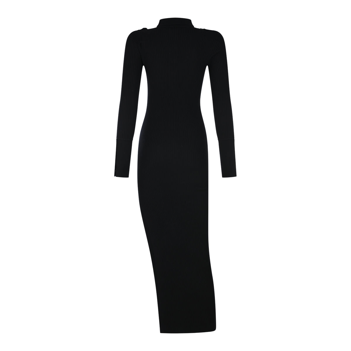 BLACK RIB KNIT POLO LONG DRESS