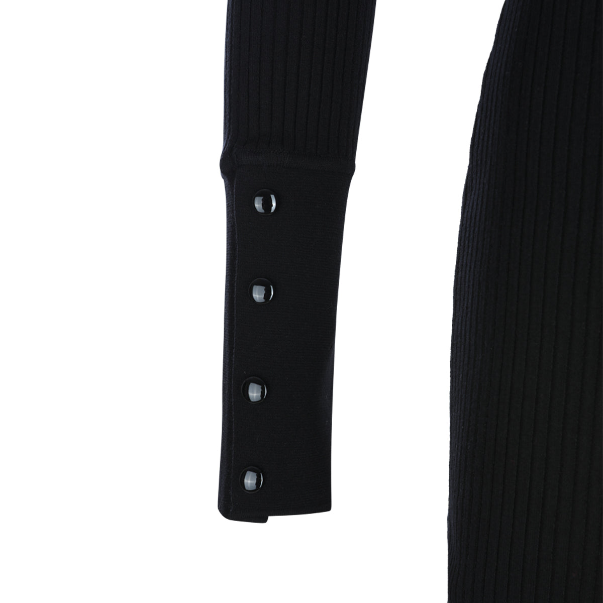 BLACK RIB KNIT POLO LONG DRESS