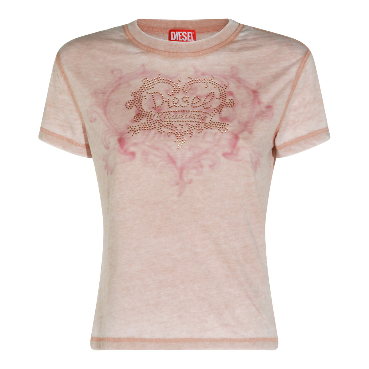 BEIGE COTTON BLEND BURNOUT T-SHIRT
