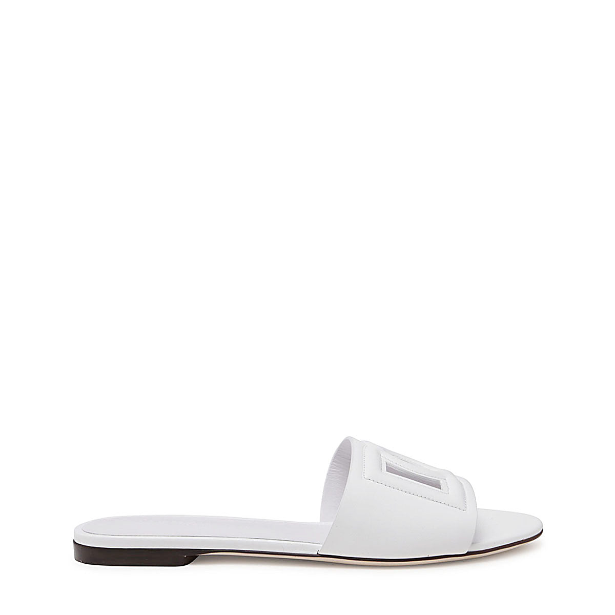WHITE LEATHER DG MILLENNIALS SLIDES