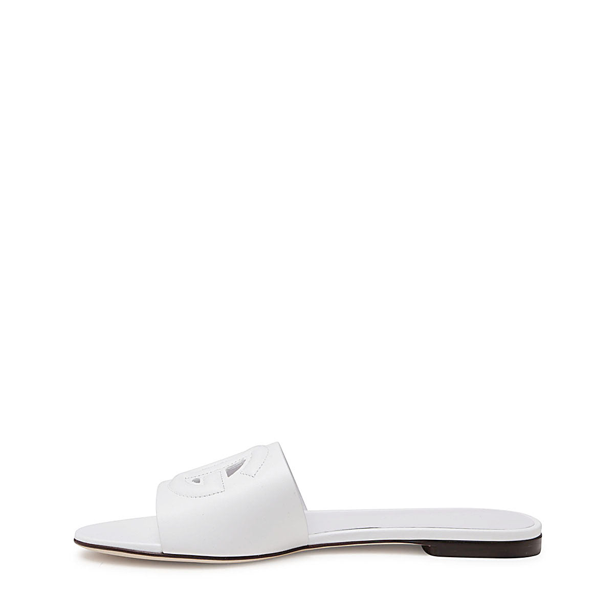 WHITE LEATHER DG MILLENNIALS SLIDES