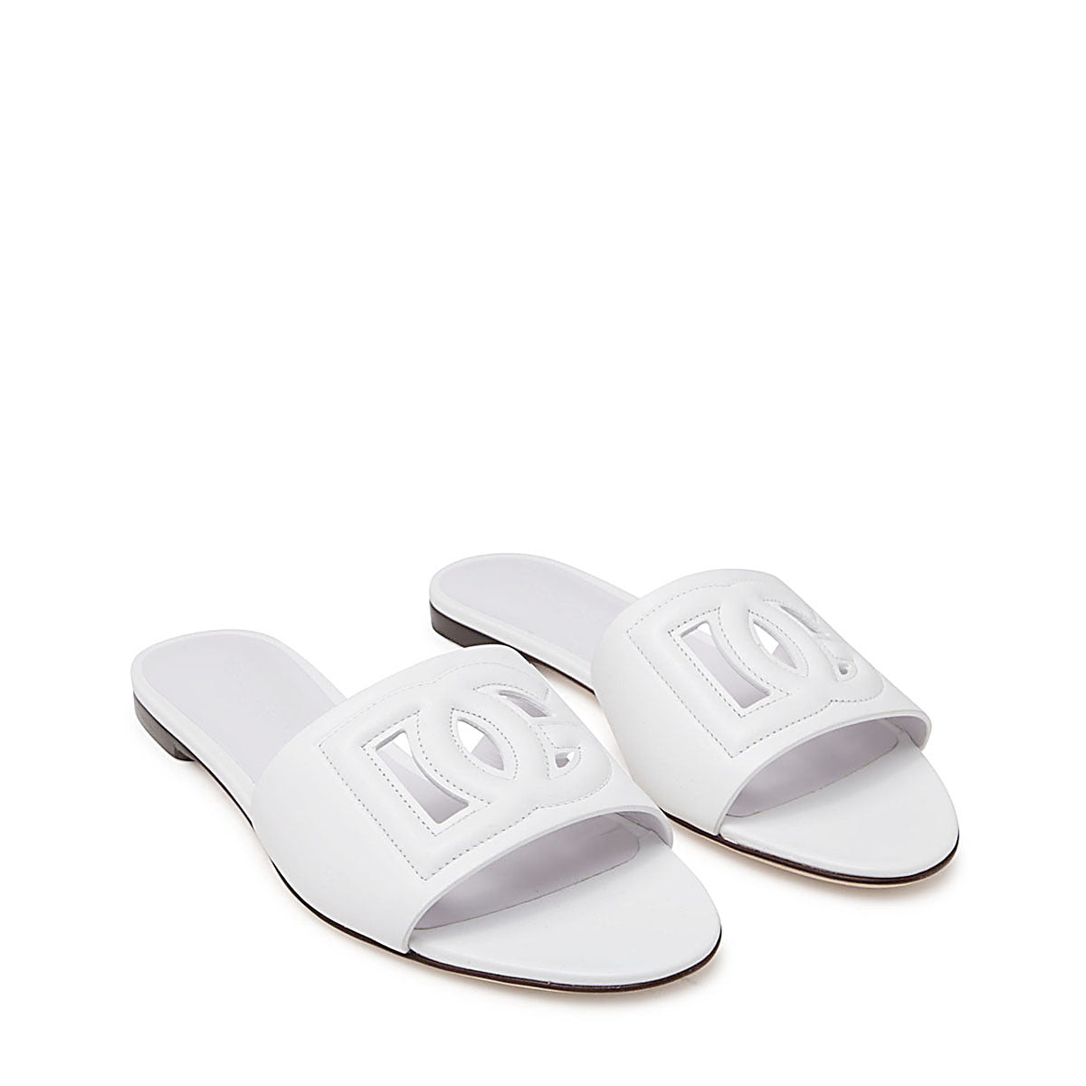 WHITE LEATHER DG MILLENNIALS SLIDES