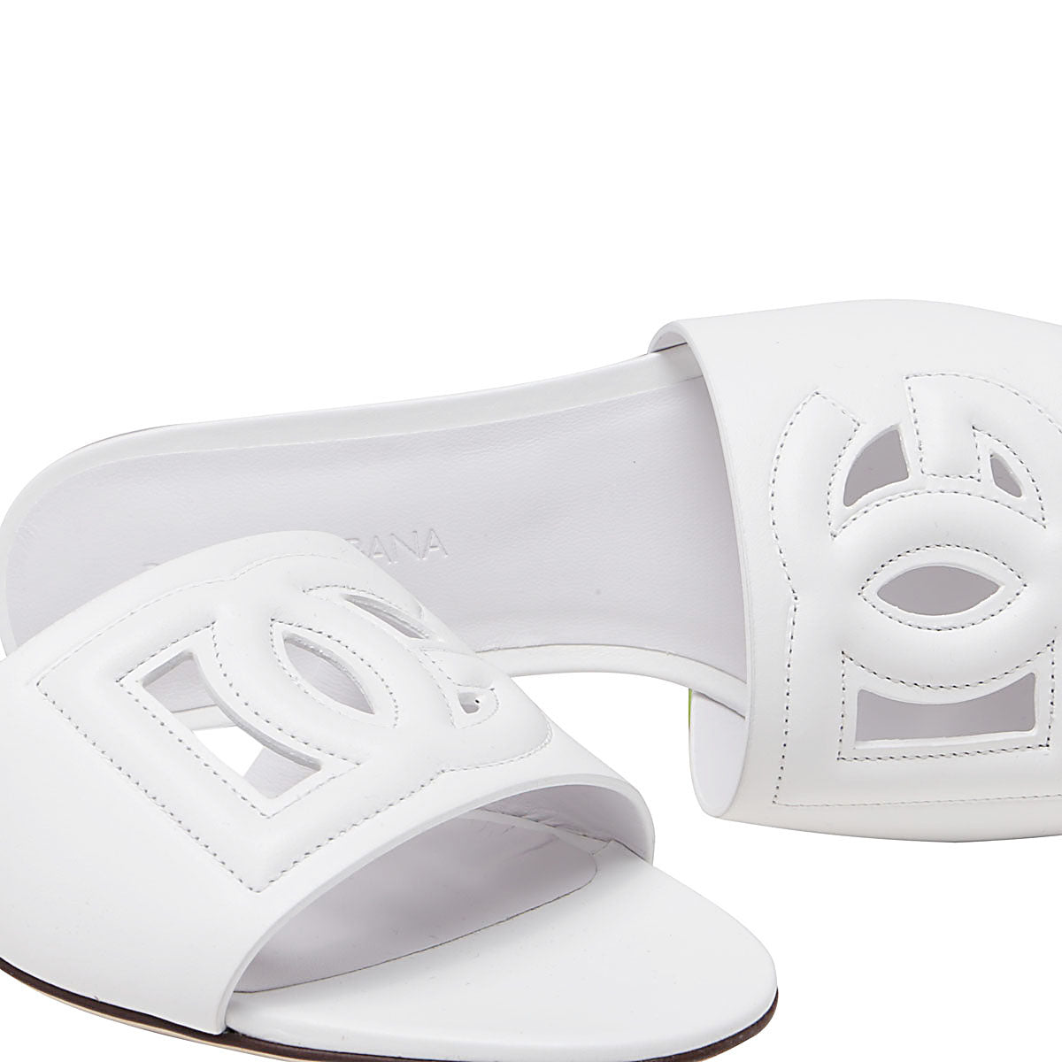 WHITE LEATHER DG MILLENNIALS SLIDES