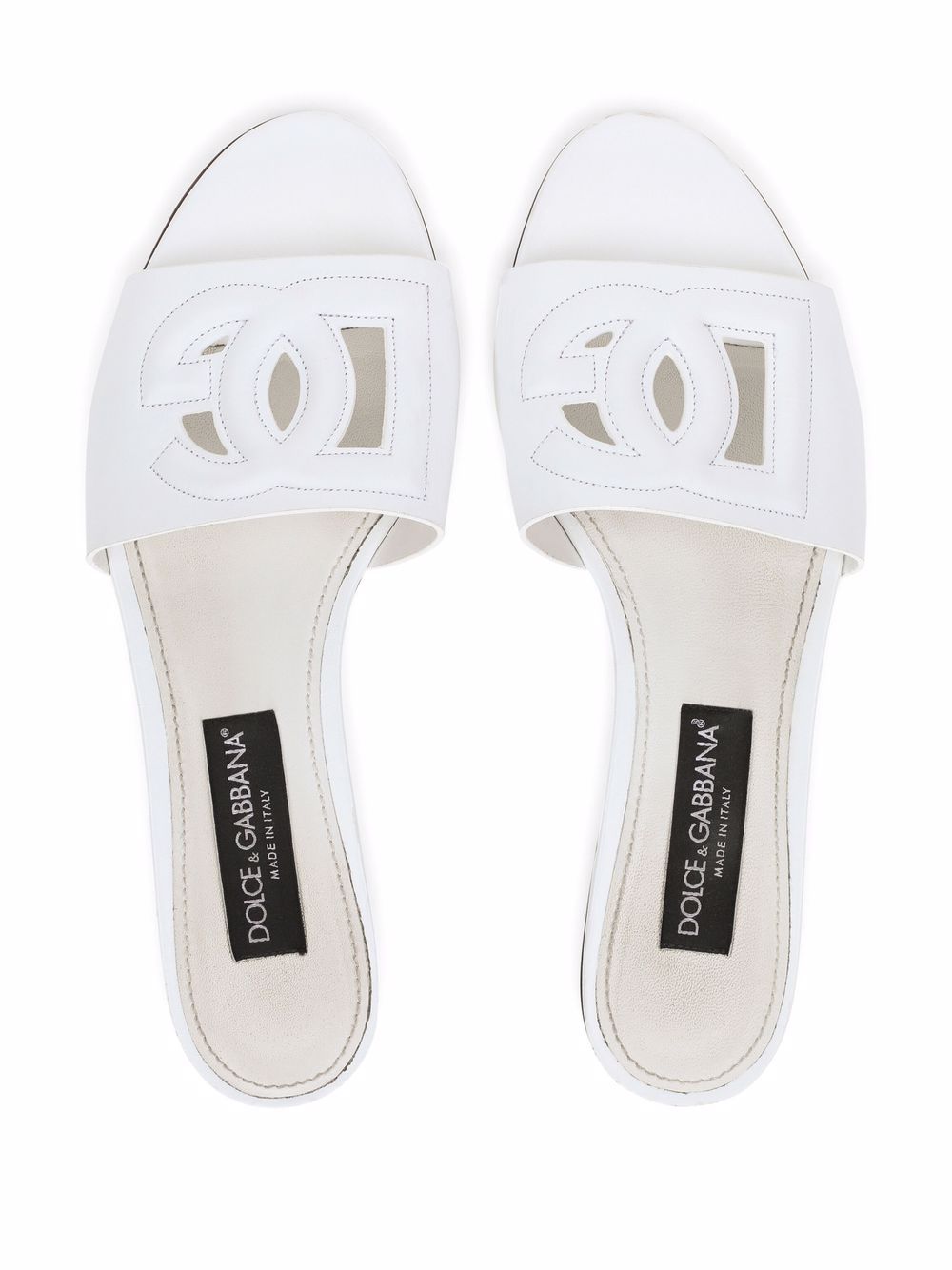 WHITE LEATHER DG MILLENNIALS SLIDES