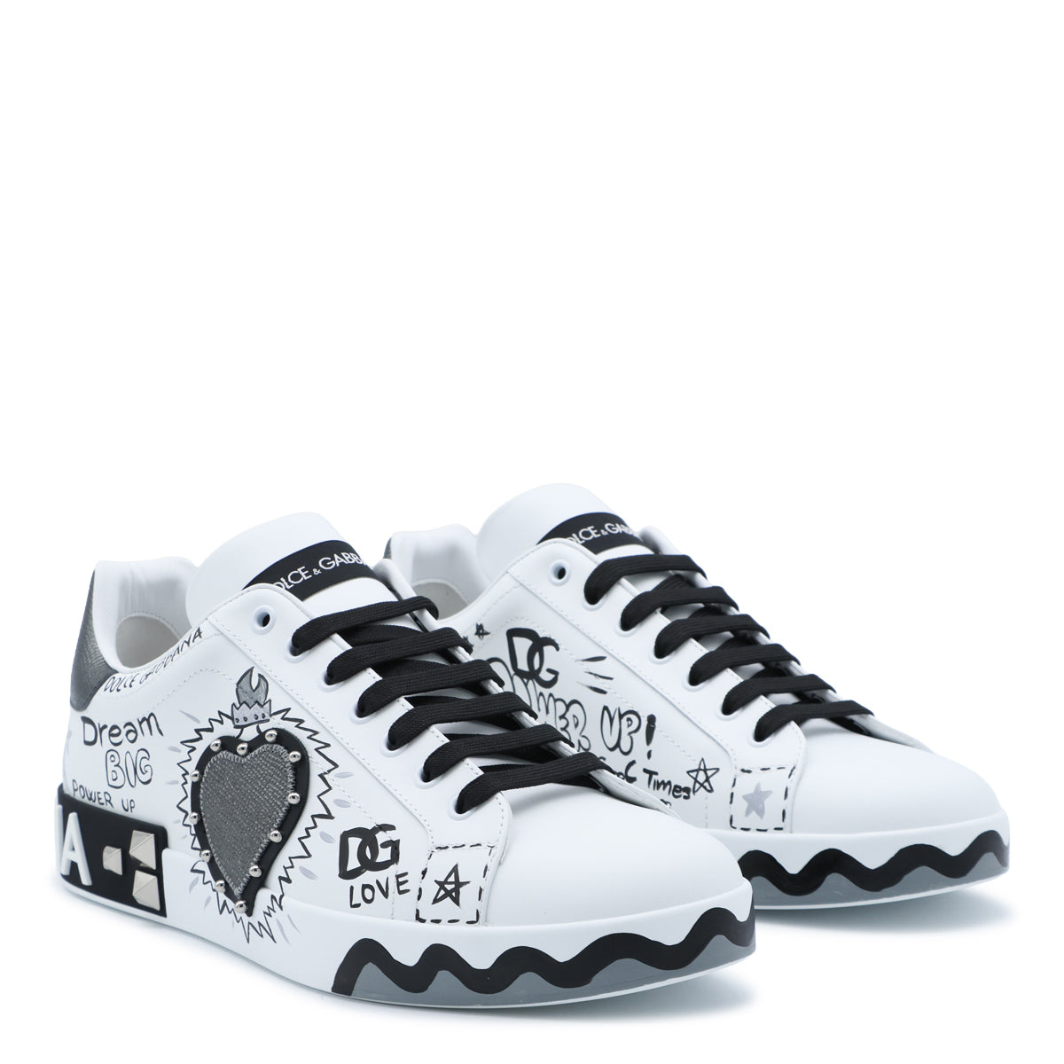 WHITE AND BLACK LEATHER PORTOFINO SNEAKERS
