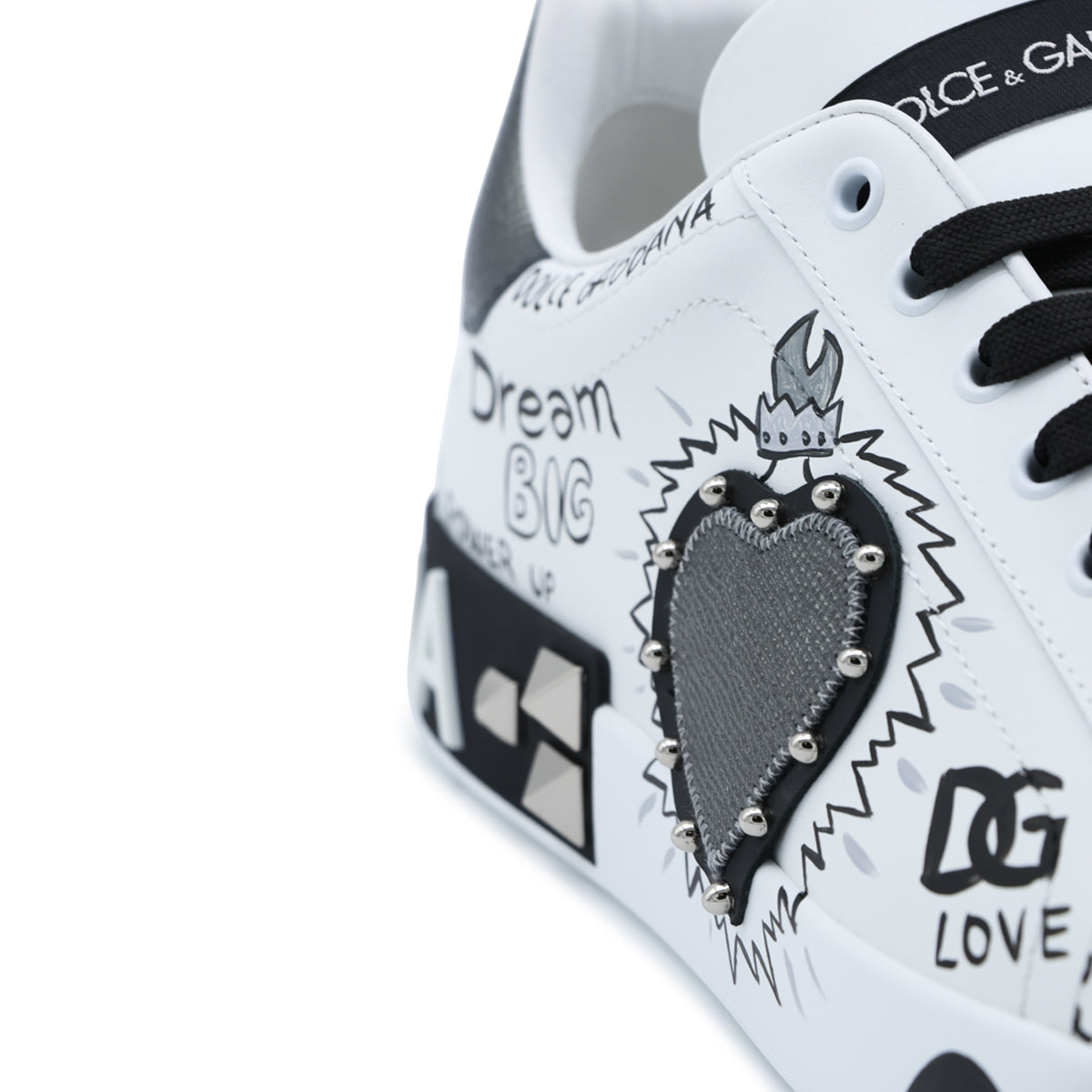 WHITE AND BLACK LEATHER PORTOFINO SNEAKERS