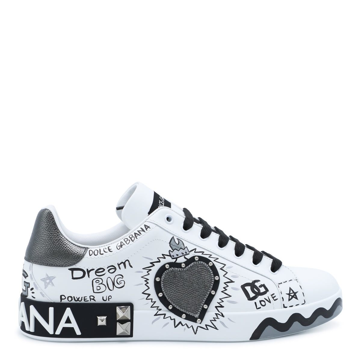 WHITE AND BLACK LEATHER PORTOFINO SNEAKERS