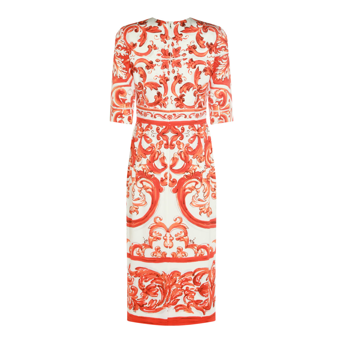 WHITE AND ORANGE SILK MAIOLICA LONG DRESS