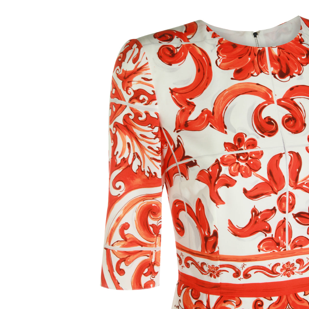 WHITE AND ORANGE SILK MAIOLICA LONG DRESS