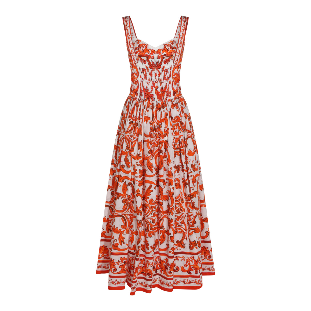 WHITE AND ORANGE COTTON MAIOLICA DRESS
