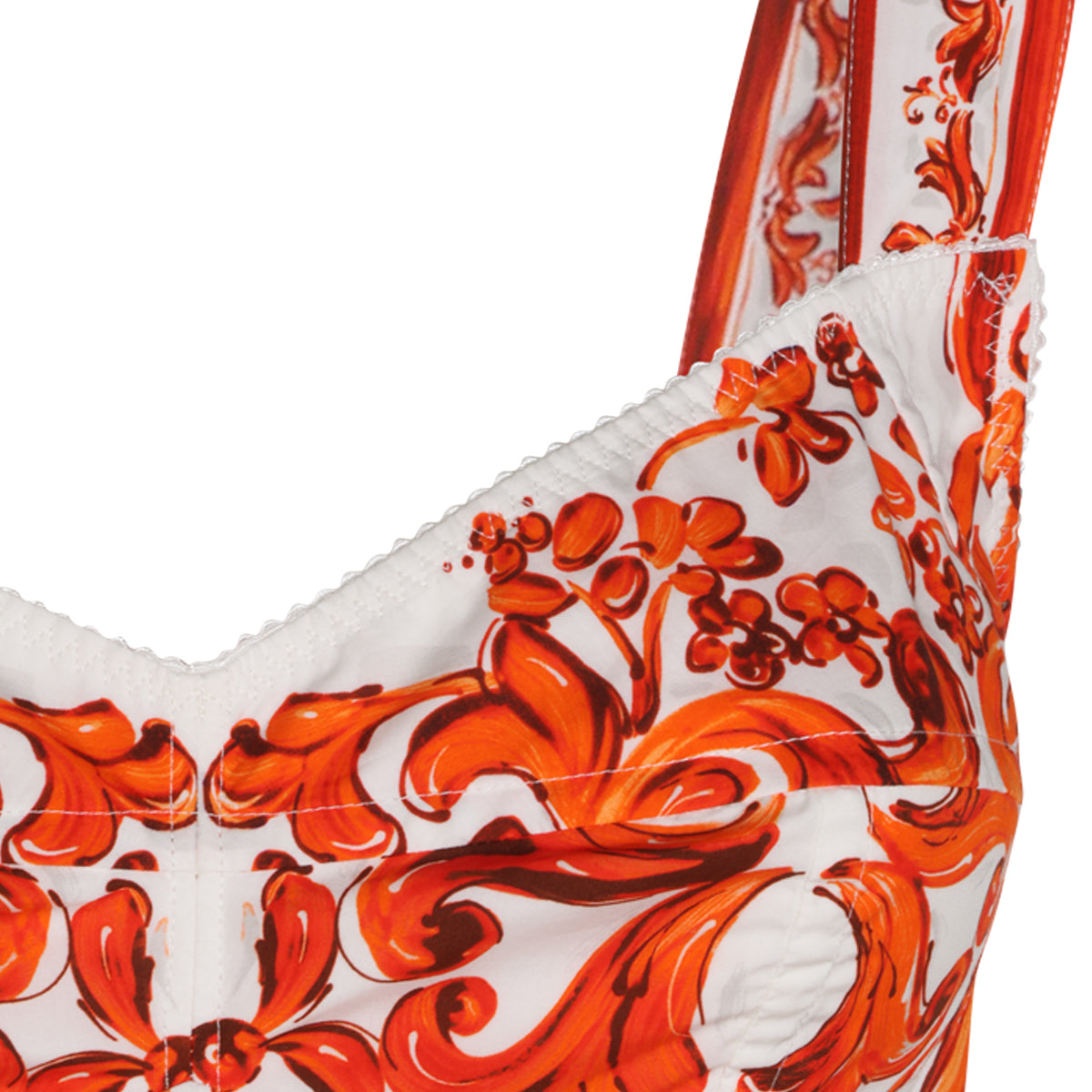 WHITE AND ORANGE COTTON MAIOLICA DRESS