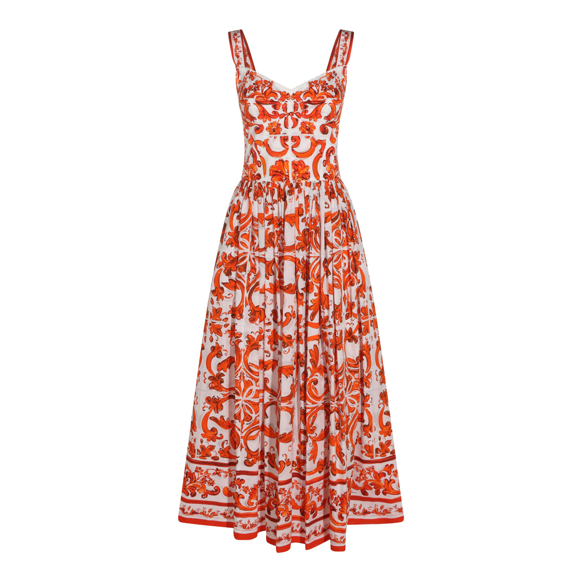 WHITE AND ORANGE COTTON MAIOLICA DRESS