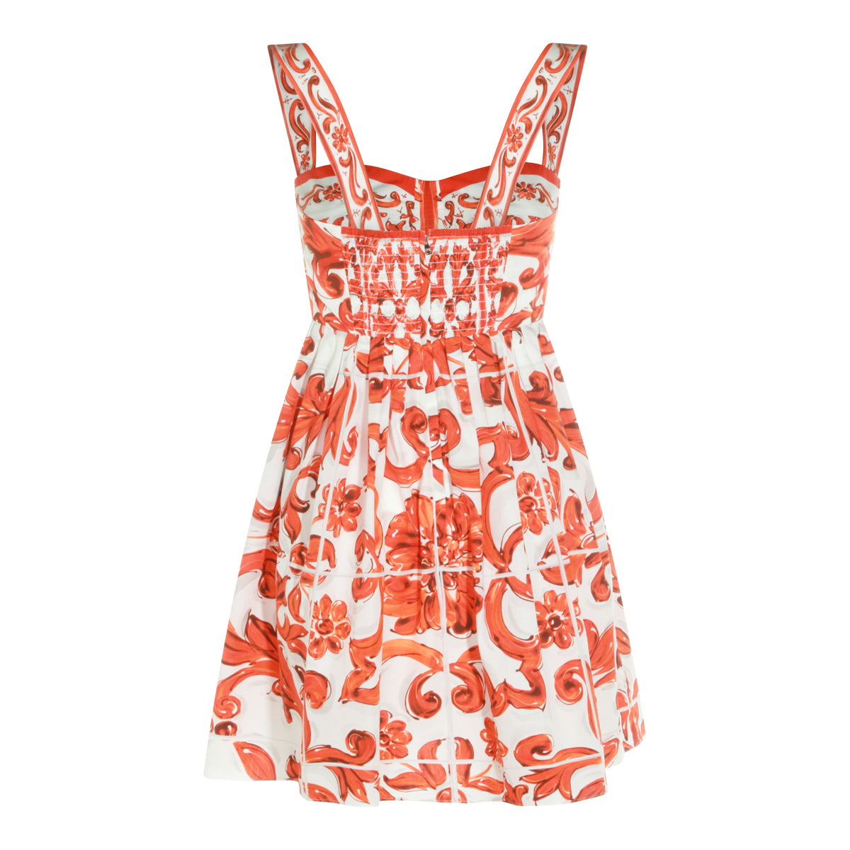 WHITE AND ORANGE COTTON MAIOLICA DRESS