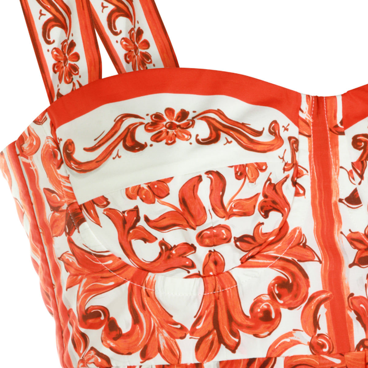 WHITE AND ORANGE COTTON MAIOLICA DRESS