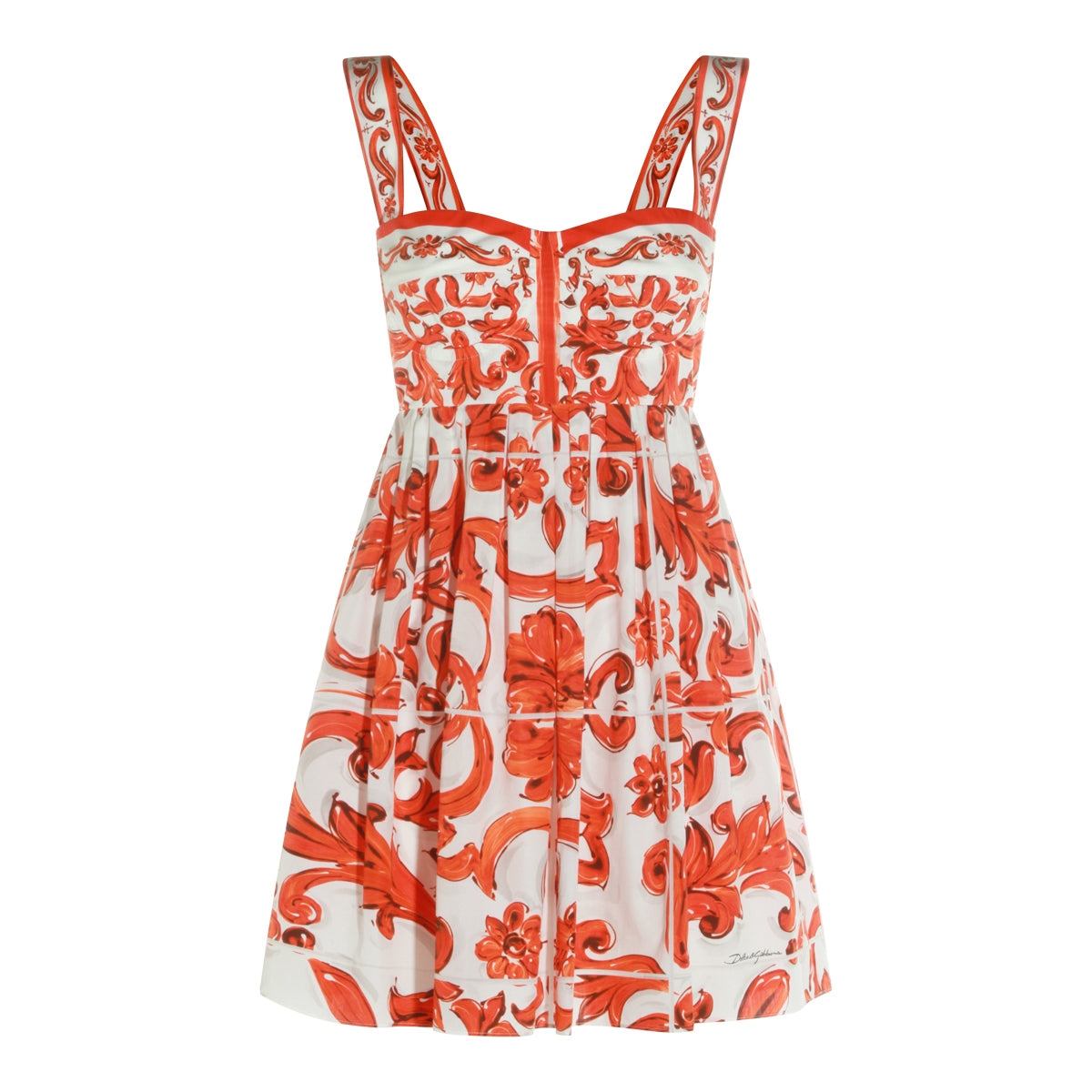 WHITE AND ORANGE COTTON MAIOLICA DRESS
