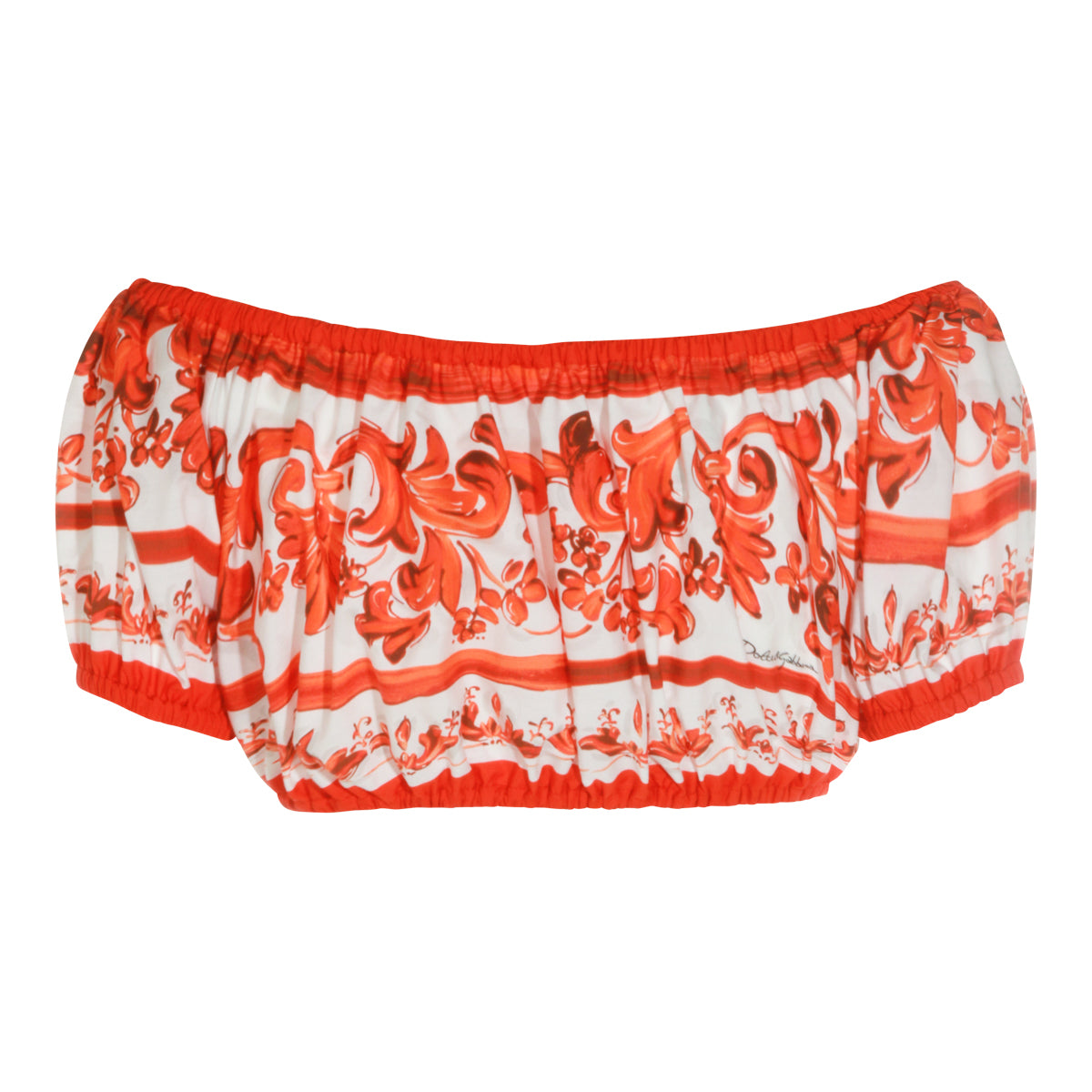 WHITE AND ORANGE COTTON MAIOLICA CROPPED TOP