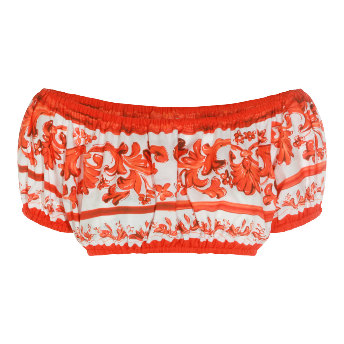 WHITE AND ORANGE COTTON MAIOLICA CROPPED TOP