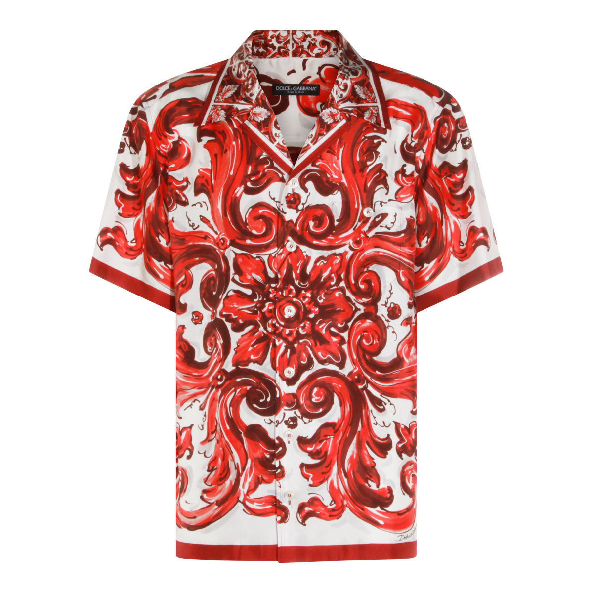 RED AND WHITE SILK MAIOLICA SHIRT