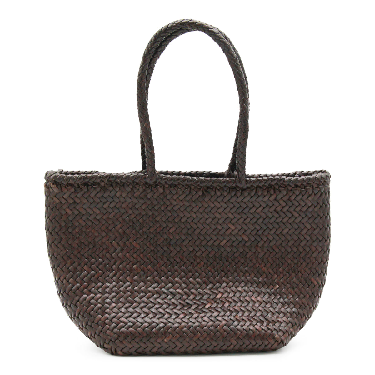 DARK BROWN LEATHER FRACE SMALL TOTE BAG