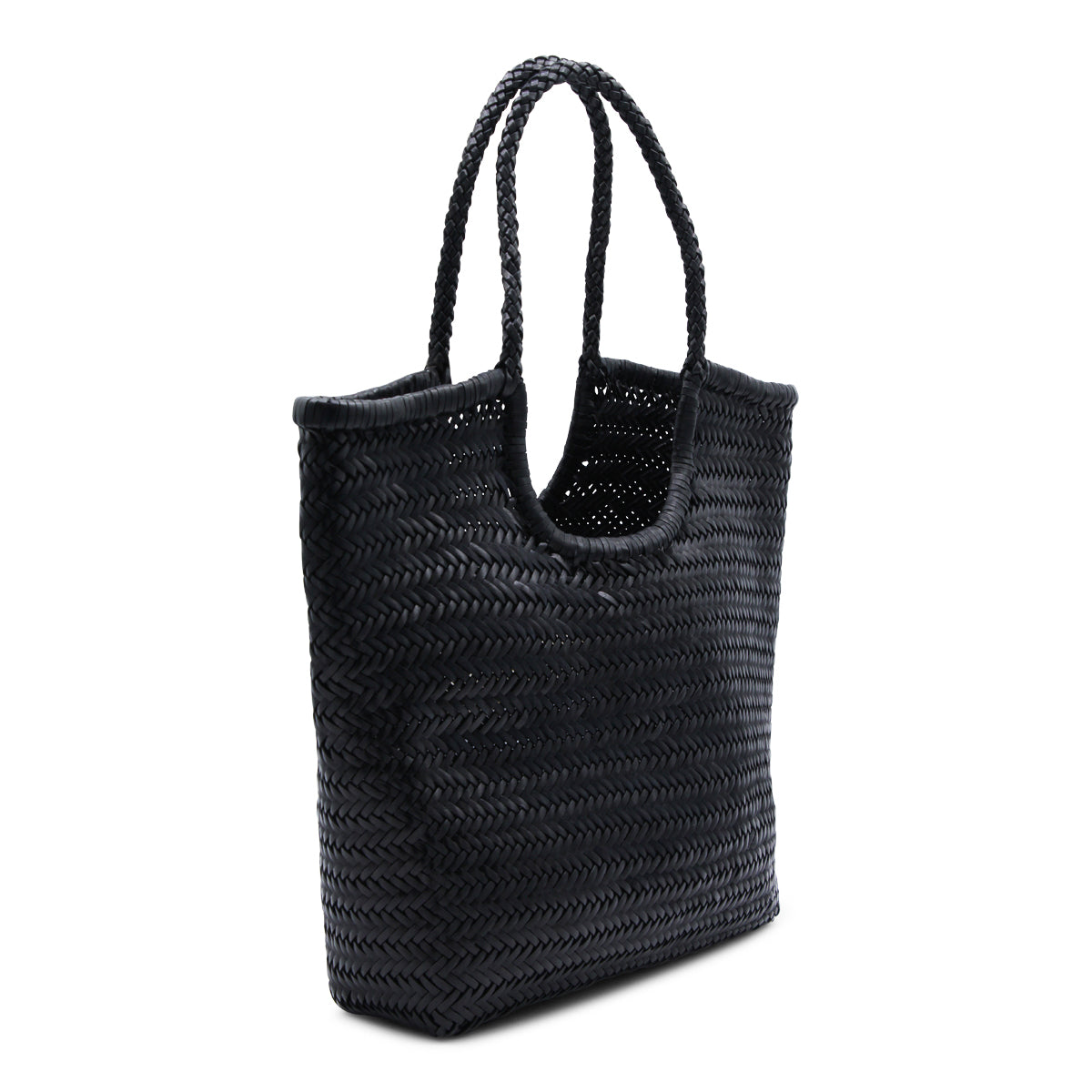 BLACK LEATHER DIAGONAL TOTE