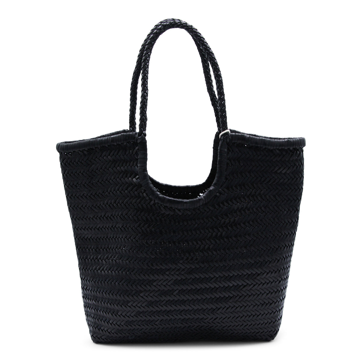 BLACK LEATHER DIAGONAL TOTE