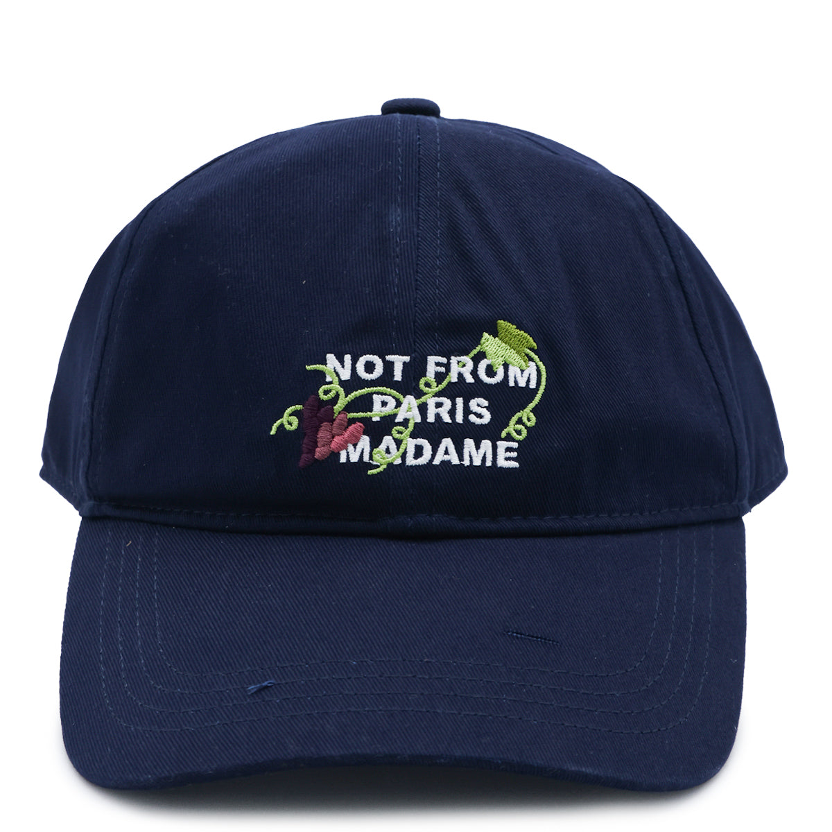 NAVY COTTON VINE EMBROIDEREDN SLOGAN BASEBALL CAP