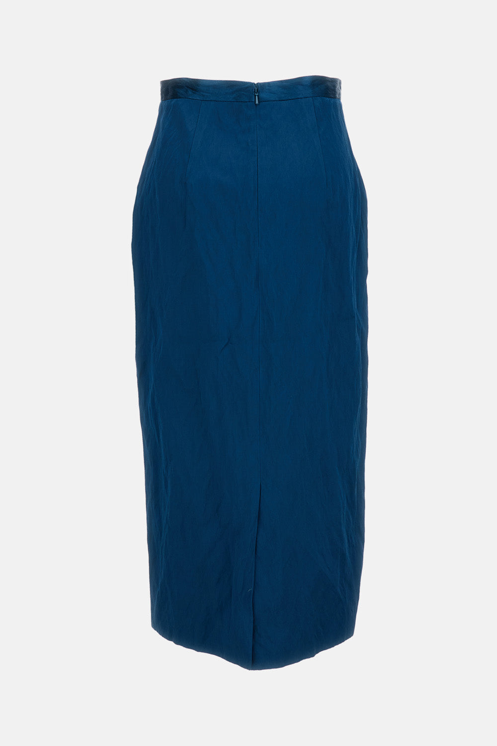 EMBROIDERED TEXTURED SATIN MIDI PENCIL SKIRT