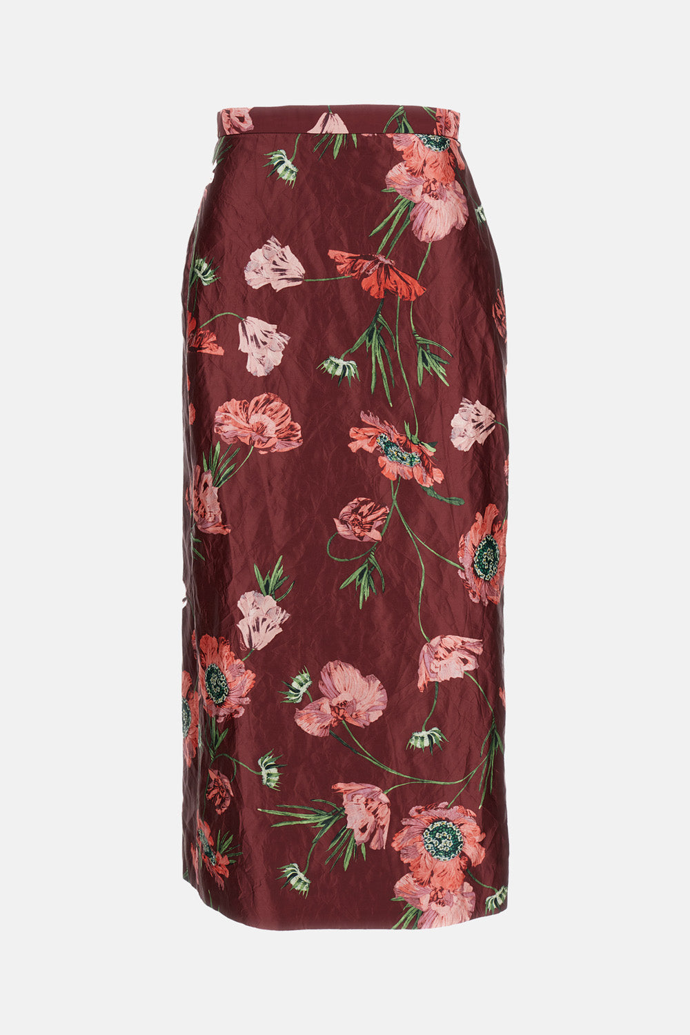 FLORAL TEXTURED SATIN MIDI PENCIL SKIRT