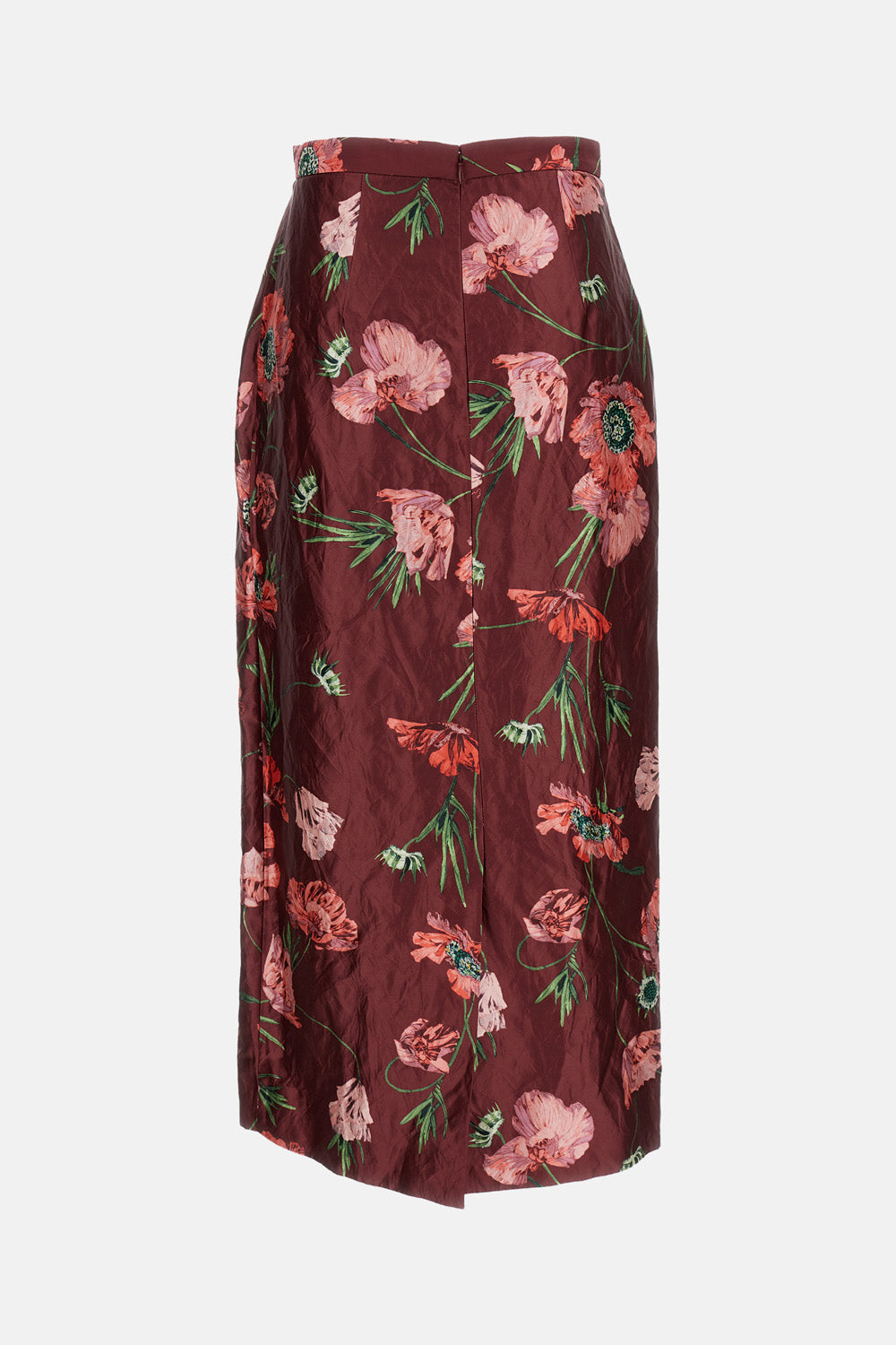 FLORAL TEXTURED SATIN MIDI PENCIL SKIRT