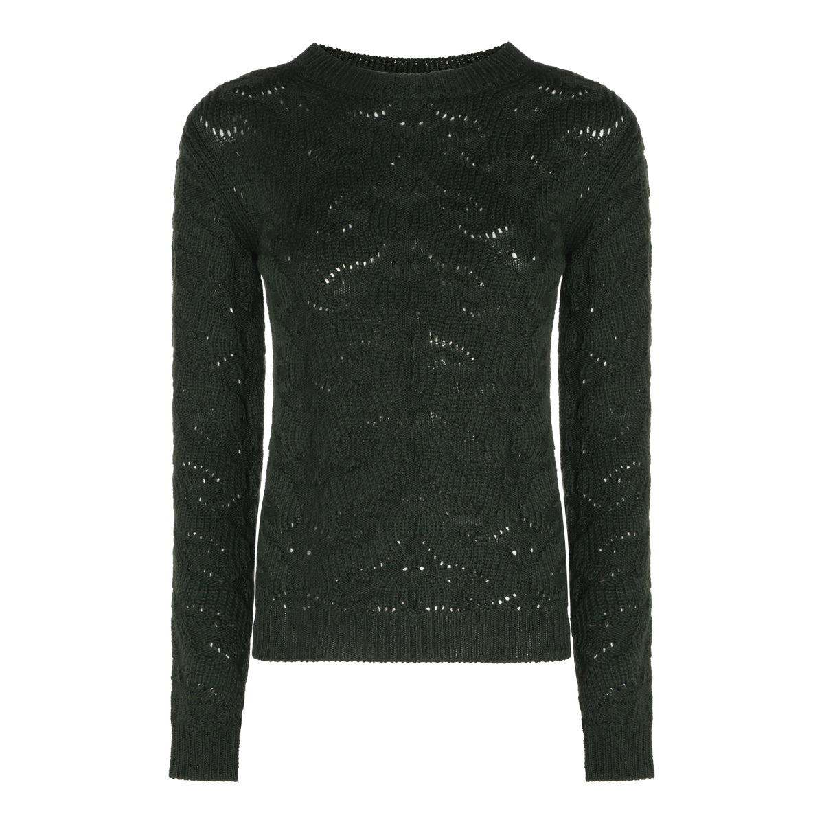 GREEN WOOL BLEND LACE SWEATER