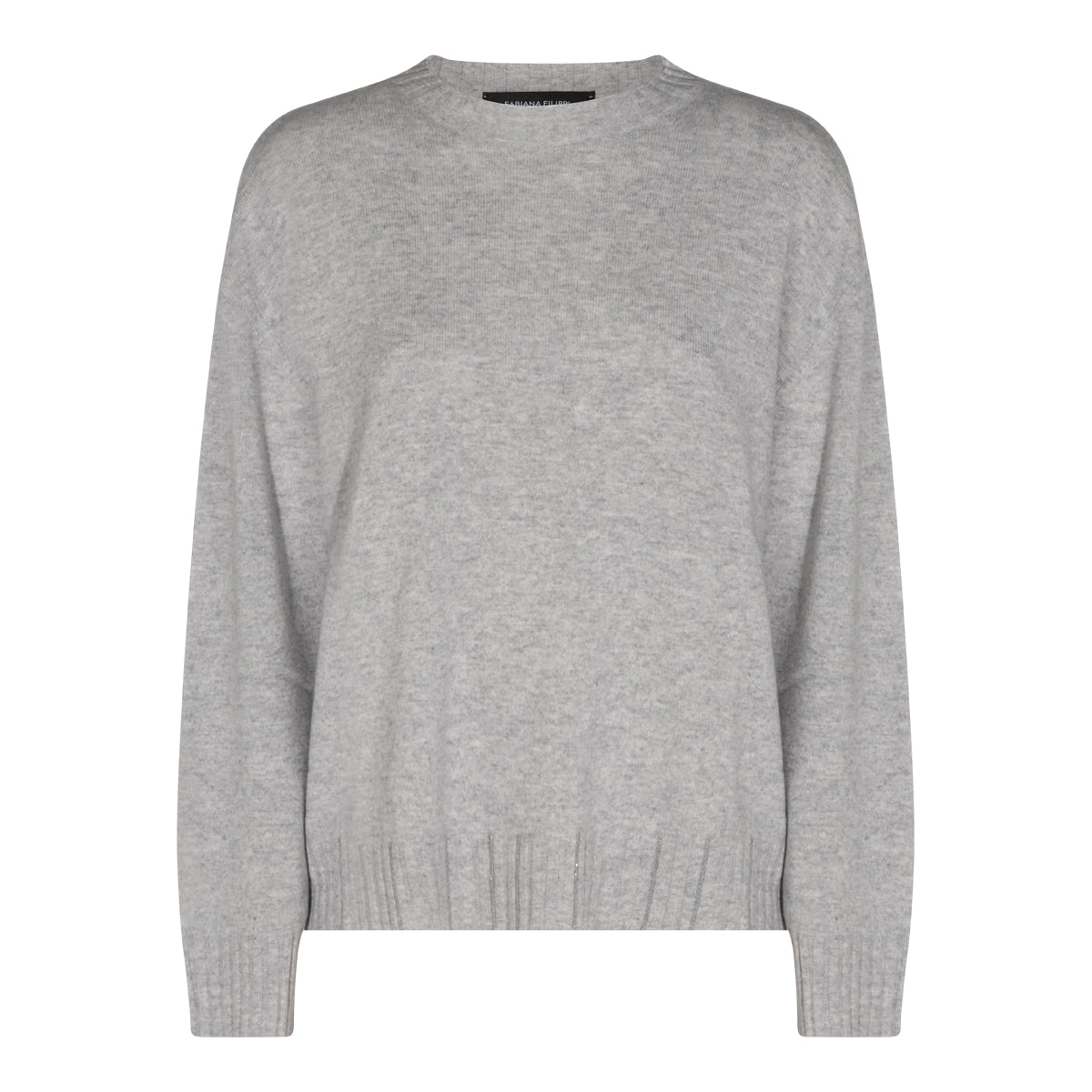LIGHT GREY CASHMERE VIRGIN WOOL AND SILK BLEND SWEATER