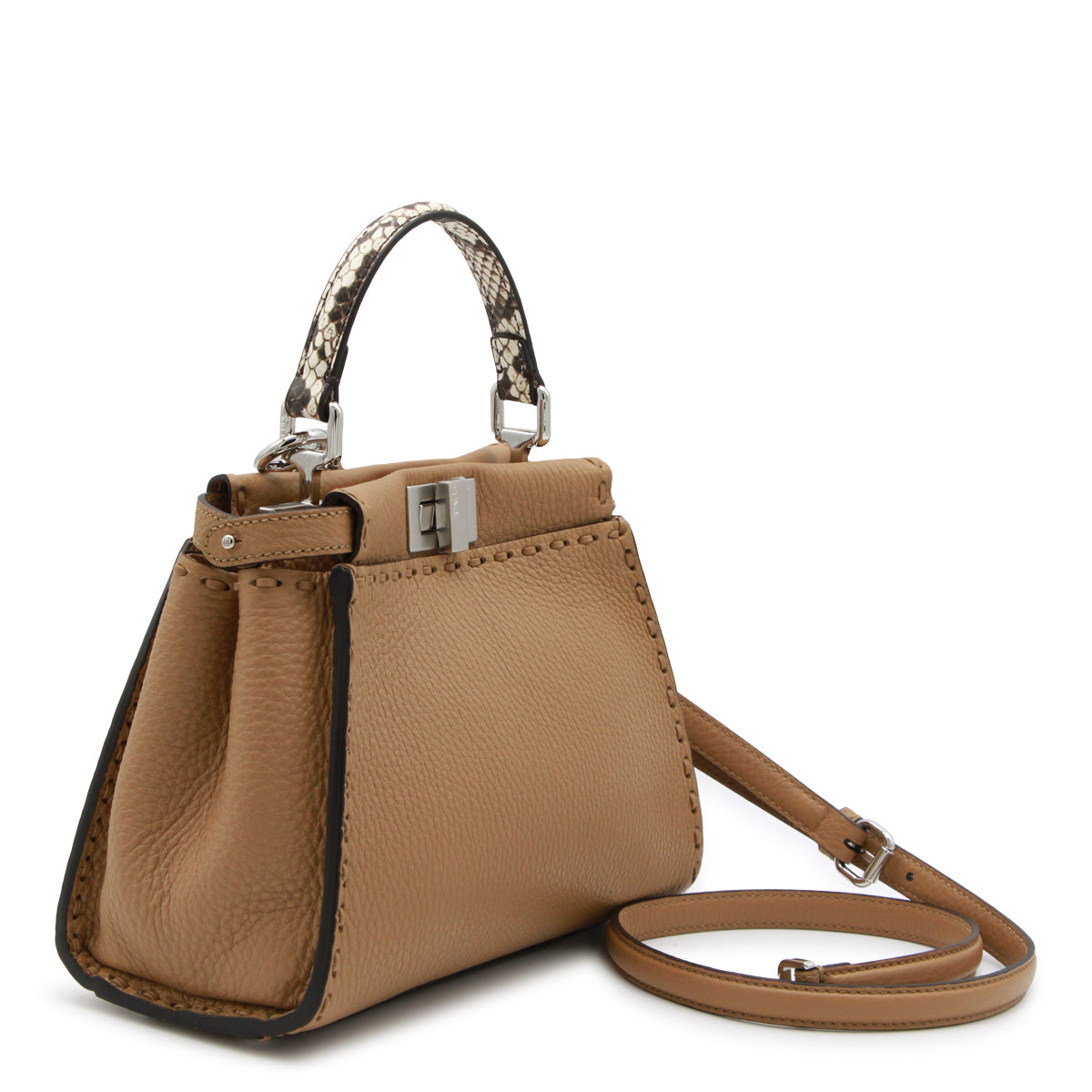 LIGHT BROWN LEATHER PEKABOO TOP HANDLE BAG