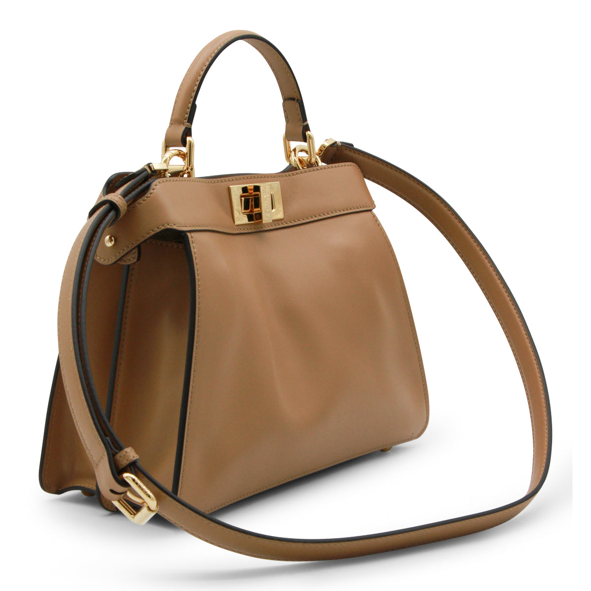 CAMEL LEATHER PEKABOO SMALL TOP HANDLE BAG