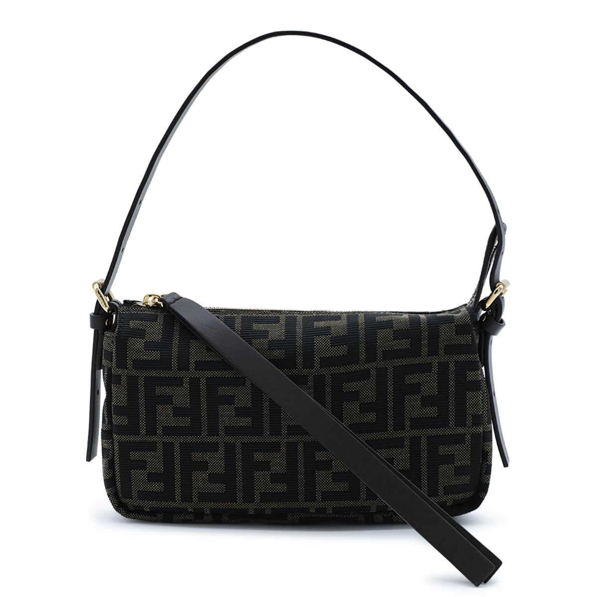 BROWN ZIP TOP FF SMALL TOP HANDLE BAG