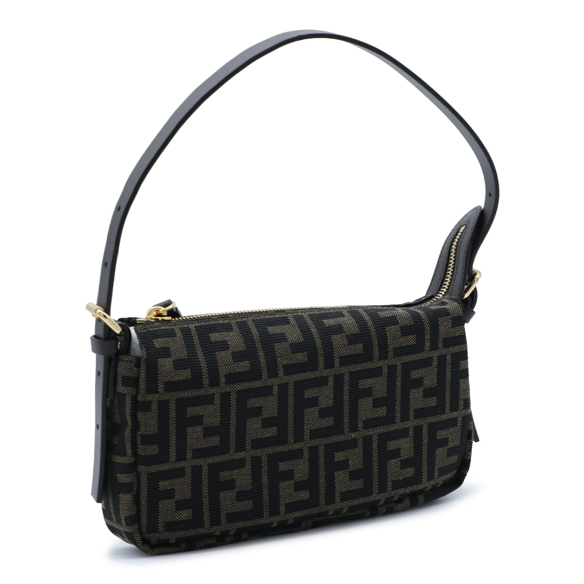BROWN ZIP TOP FF SMALL TOP HANDLE BAG