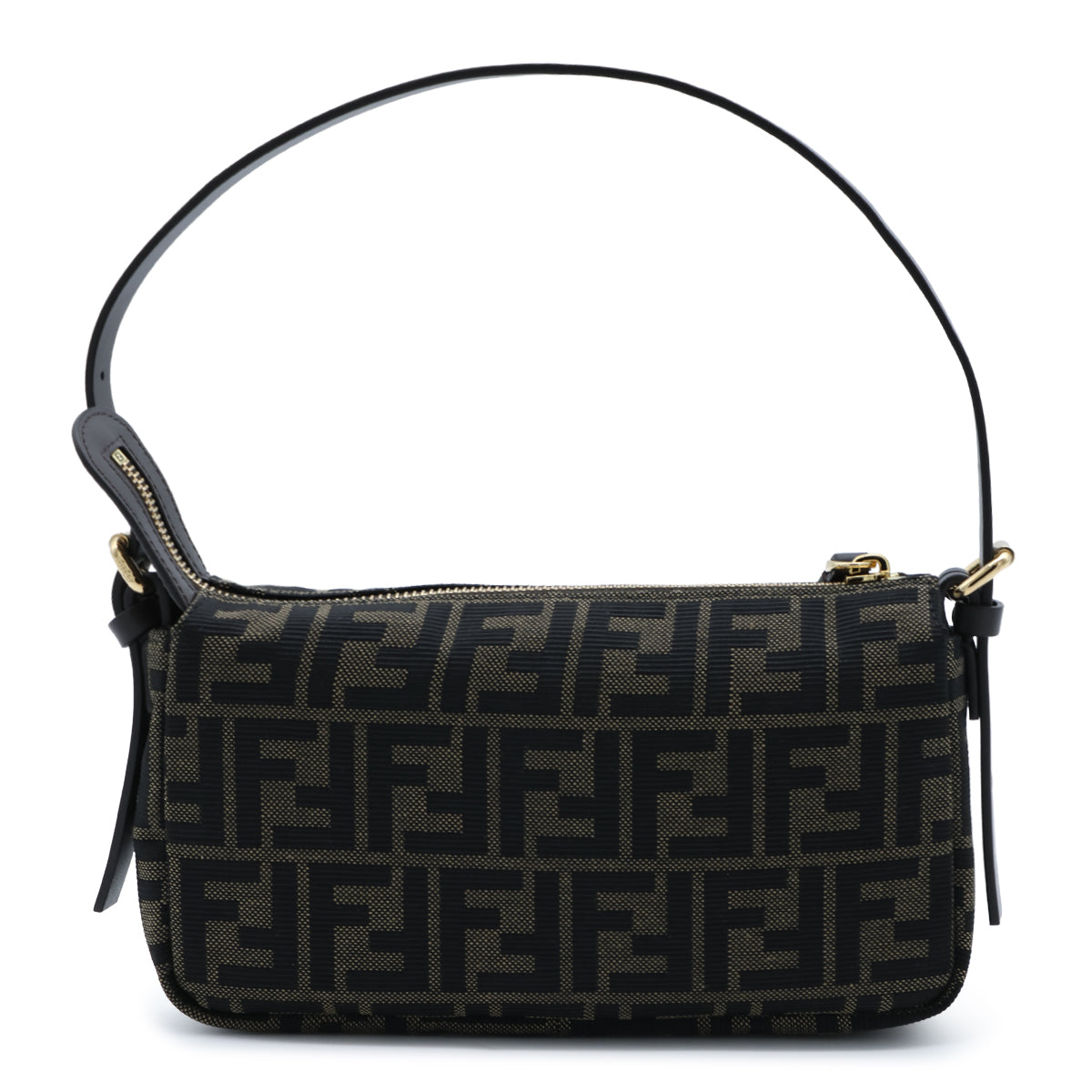 BROWN ZIP TOP FF SMALL TOP HANDLE BAG