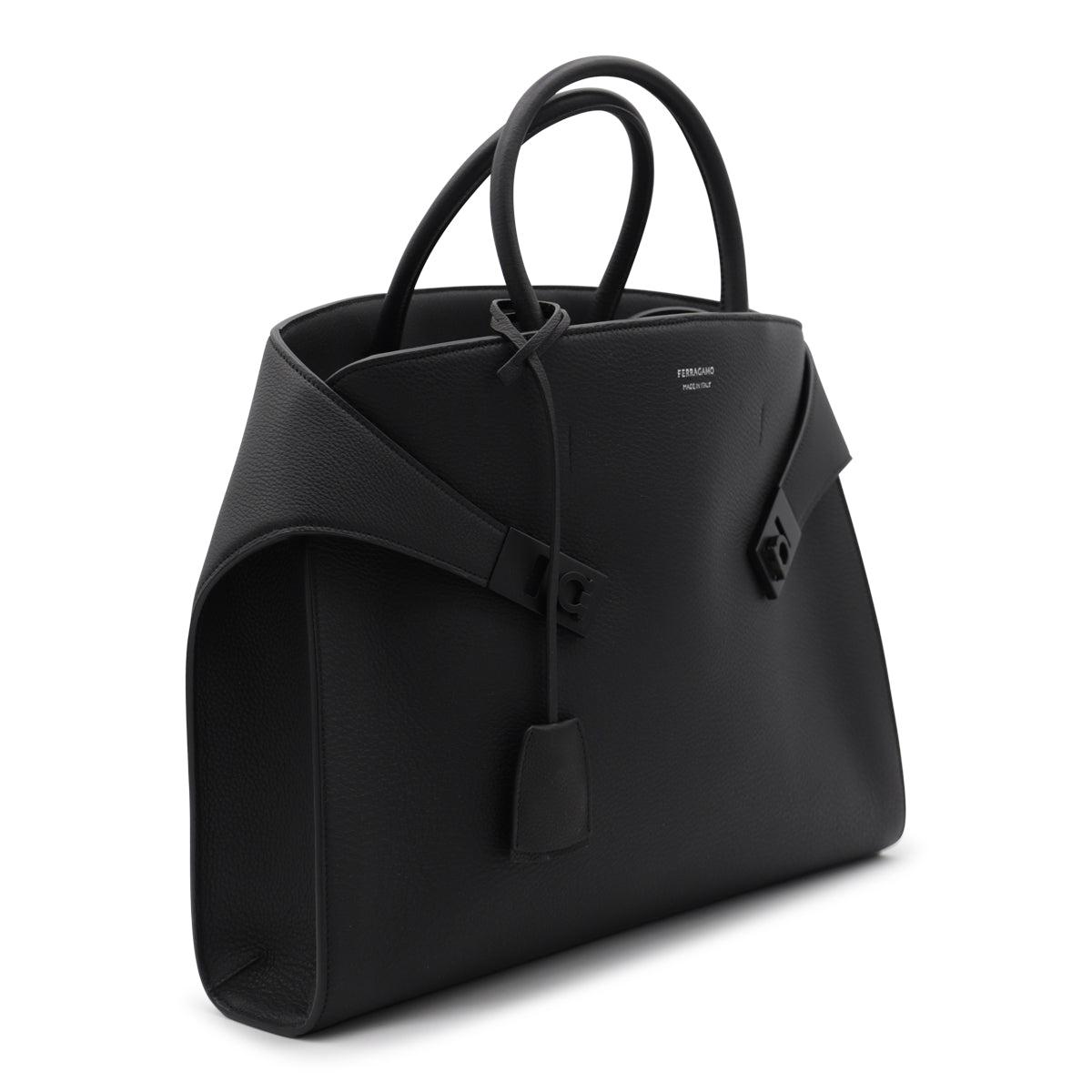 BLACK LEATHER HUG SHOULDER BAG