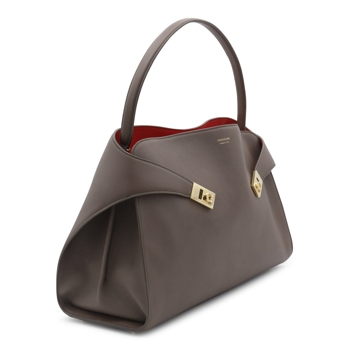 BROWN LEATHER TOP HANDLE BAG