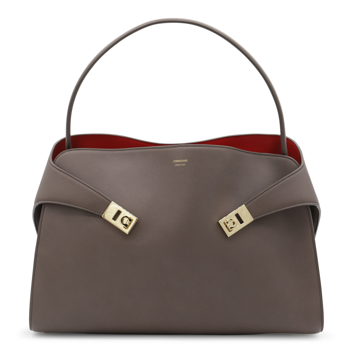 BROWN LEATHER TOP HANDLE BAG