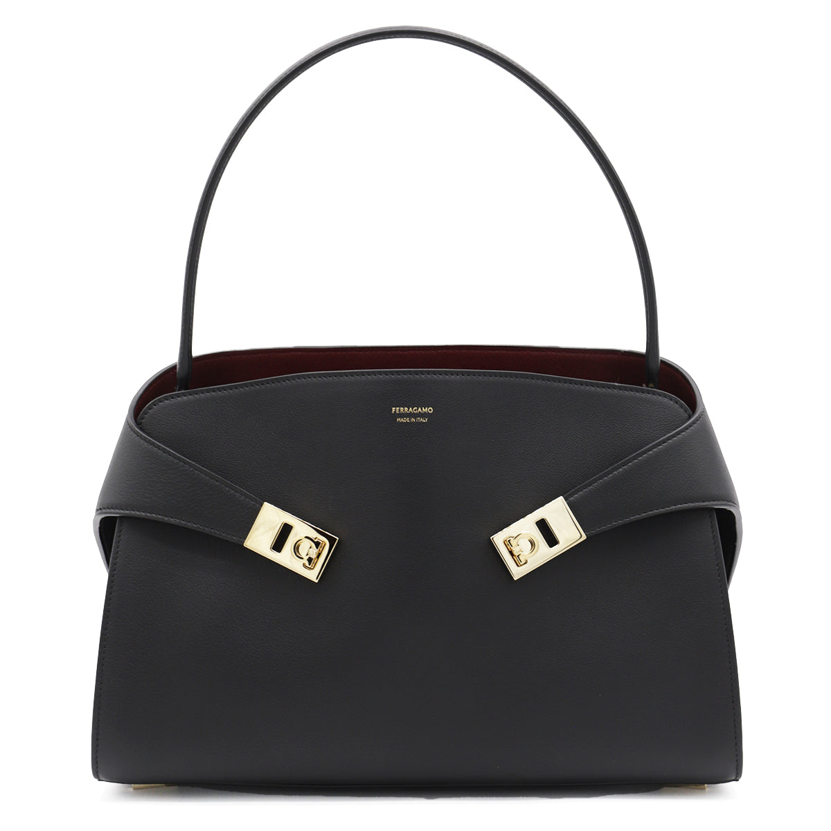 BLACK LEATHER HUG S TOP HANDLE BAG
