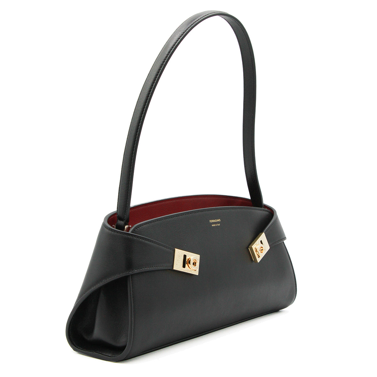 BLACK LEATHER HUG SH EAST WEST SHOULDER BAG