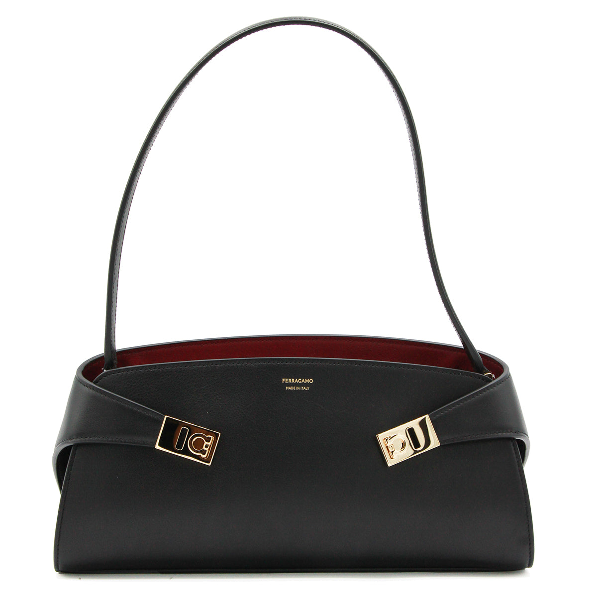 BLACK LEATHER HUG SH EAST WEST SHOULDER BAG