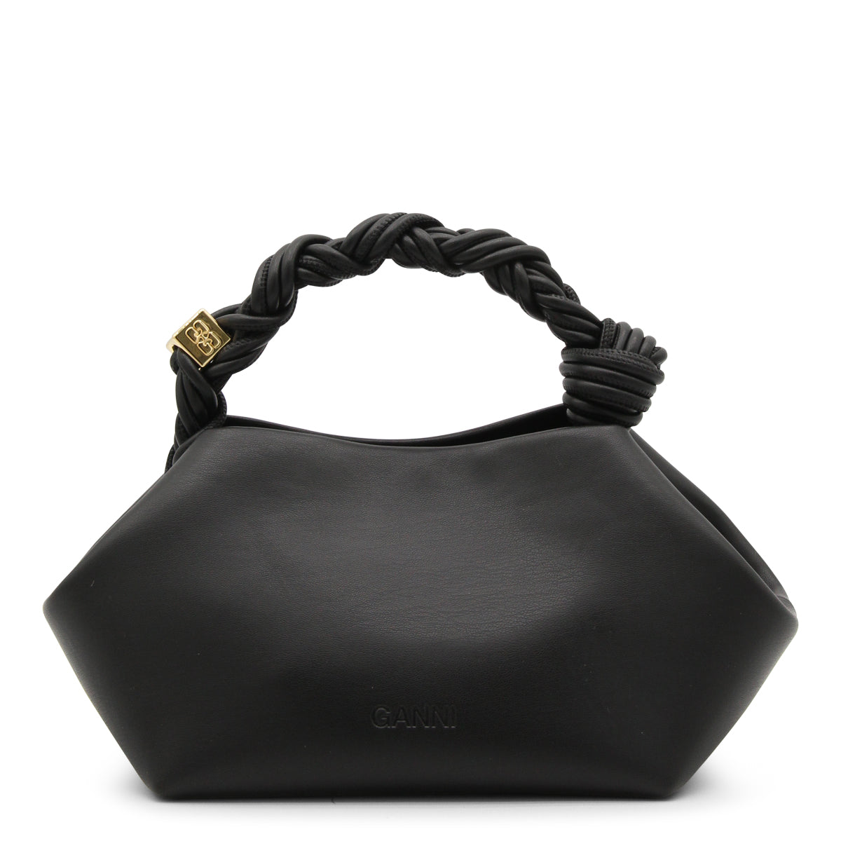 BLACK LEATHER BOU TOP HANDLE BAG