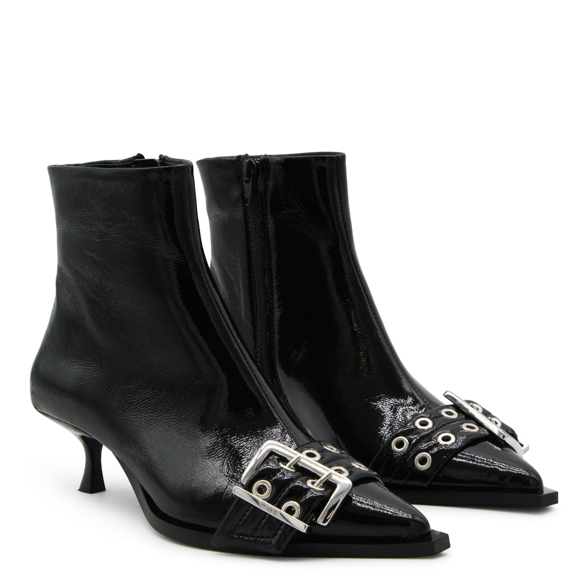 BLACK LEATHER BUCKLE BOOTS