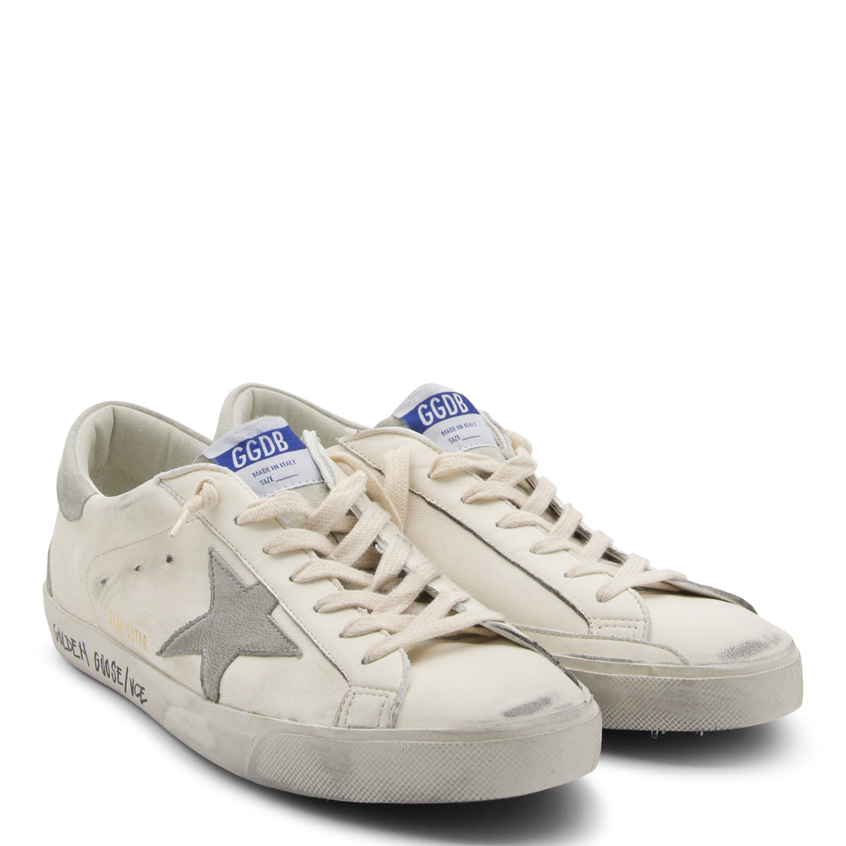 WHITE AND GREY LEATHER SUPER-STAR SNEAKERS
