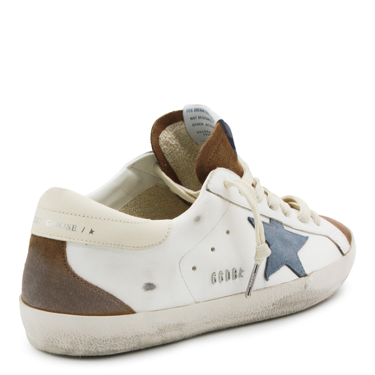 WHITE BROWN AND BLUE LEATHER SUPER STAR SNEAKERS