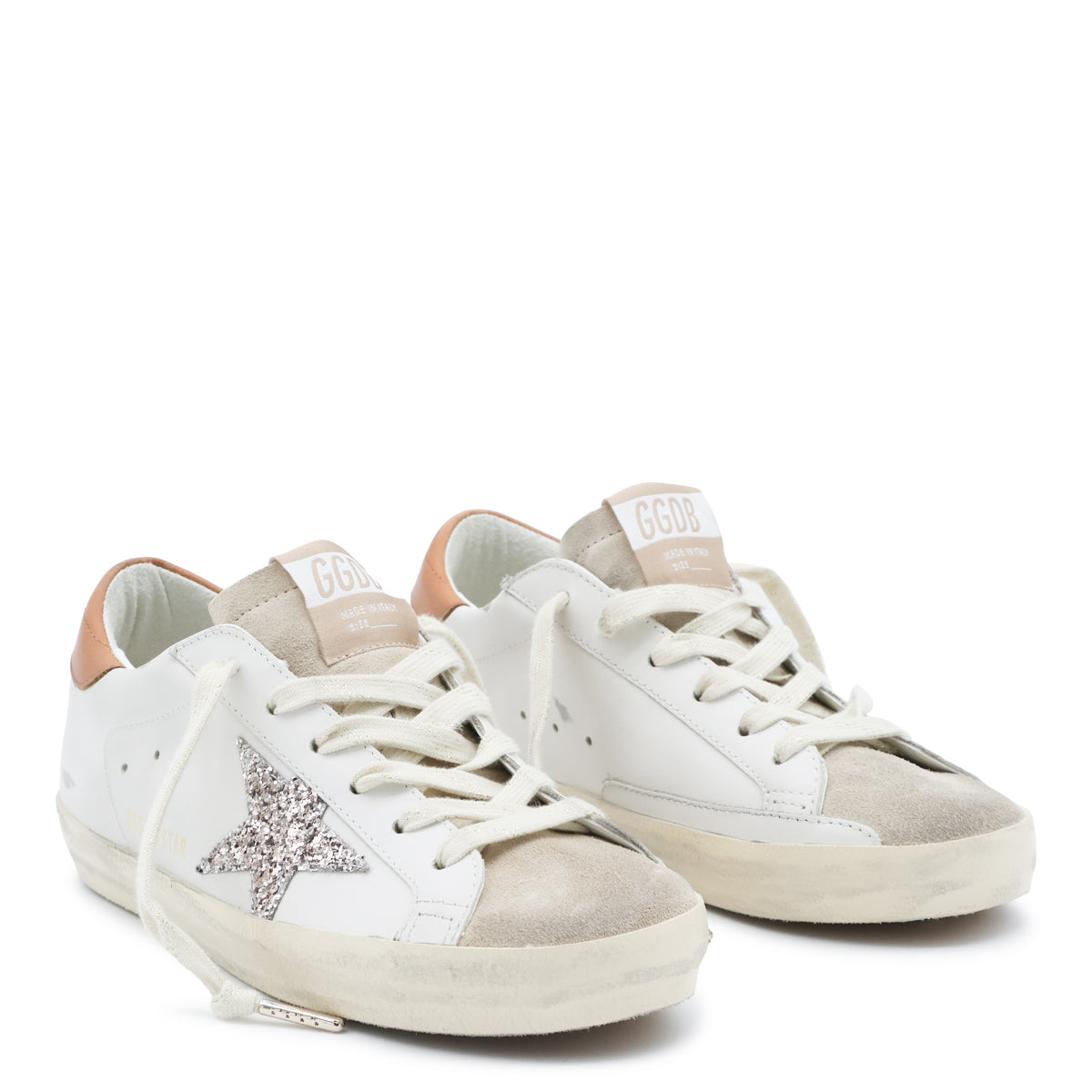 WHTIE BEIGE AND BROWN LEATHER SUPER STAR SNEAKERS