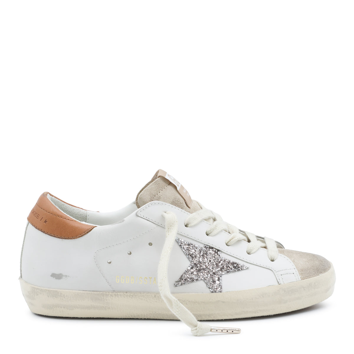 WHTIE BEIGE AND BROWN LEATHER SUPER STAR SNEAKERS