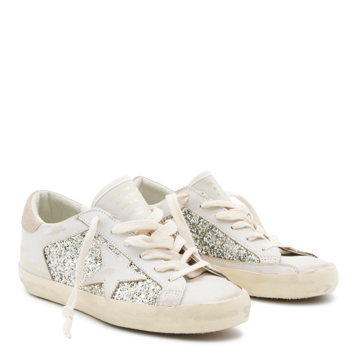 WHITE AND PLATINUM LEATHER SUPER STAR SNEAKERS