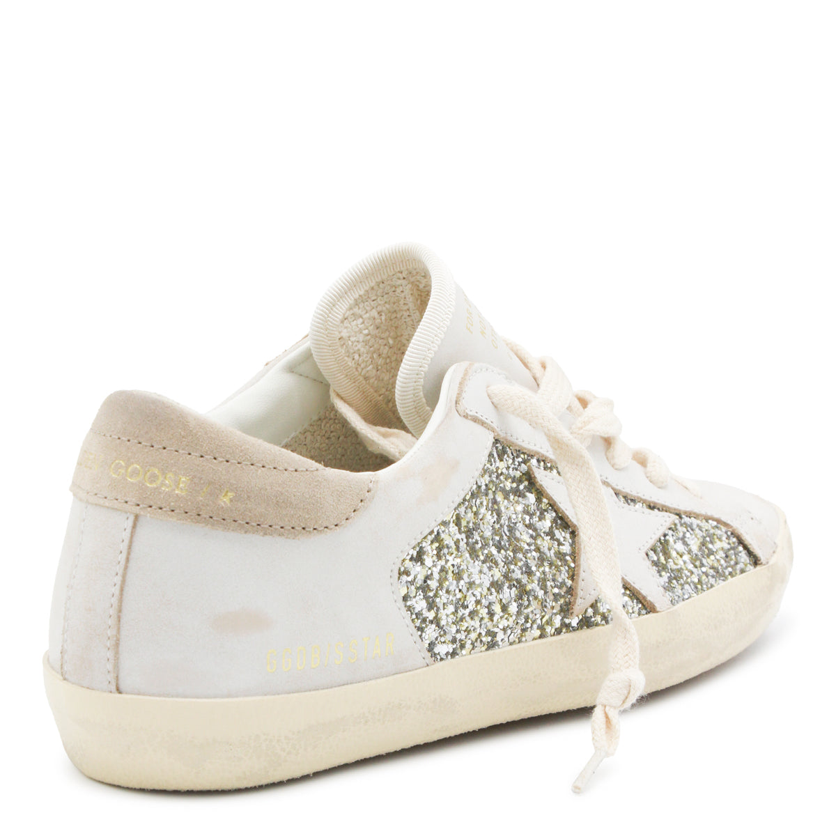 WHITE AND PLATINUM LEATHER SUPER STAR SNEAKERS